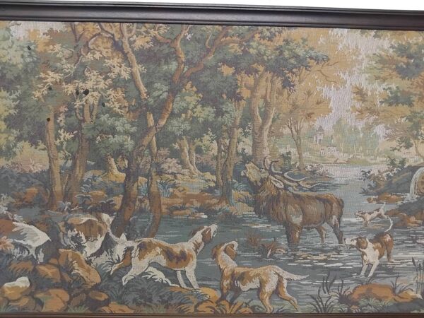 Tapisserie Murale Encadrée Scène de Chasse Vintage 179x74