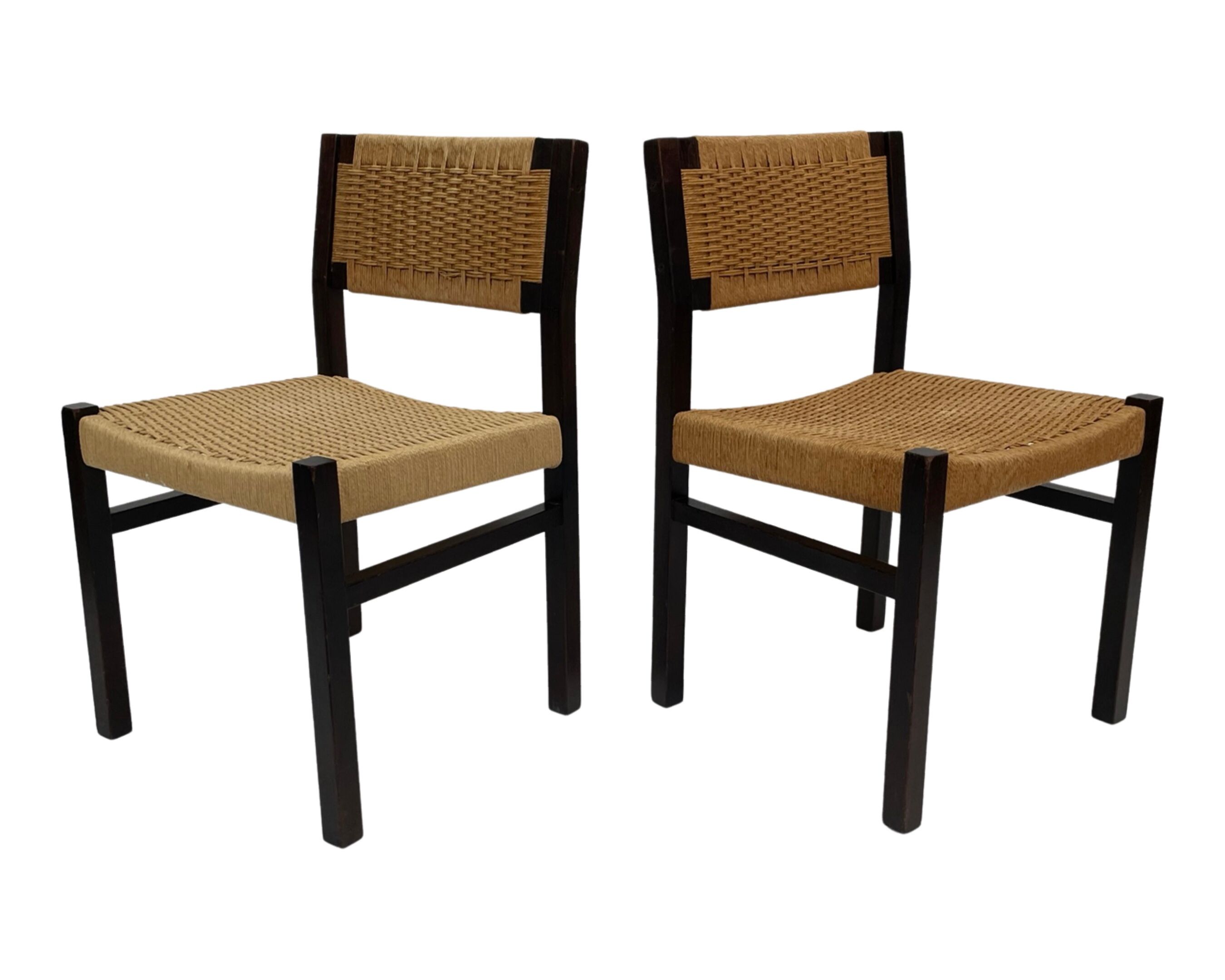 Vintage dining room chairs with papercord seat / 1970 design