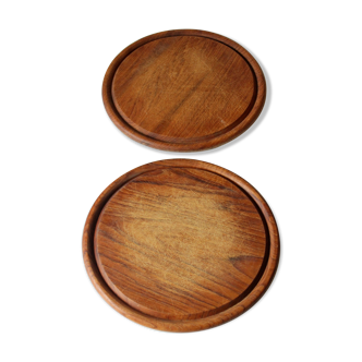 2 round wooden cutting boards each 30 cm diameter, 1980