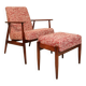 Vintage armchair and footrest red lobster Boho style fabric design by H.Lis 300-190 model