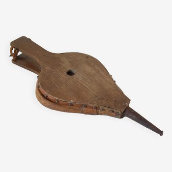 Ancien soufflet de cheminée en bois et cuir fonctionne accessoire outil