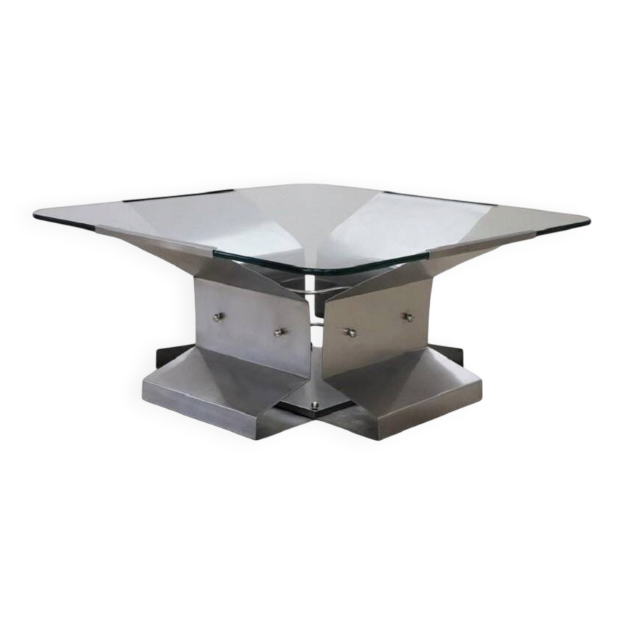 Square Coffee Table In Steel And Glass, Italy 1970s