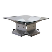 Square Coffee Table In Steel And Glass, Italy 1970s