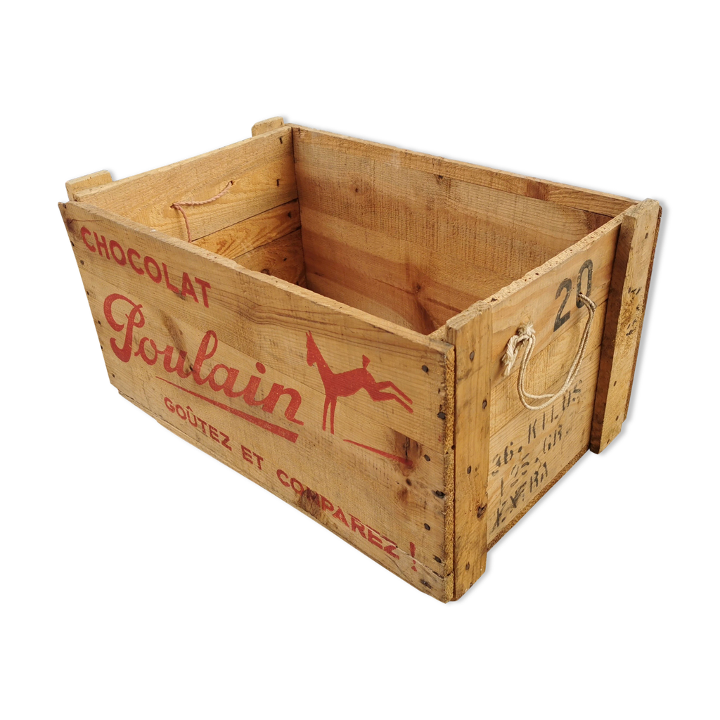 Caisse vintage en bois Chocolat Poulain 1950 | Selency