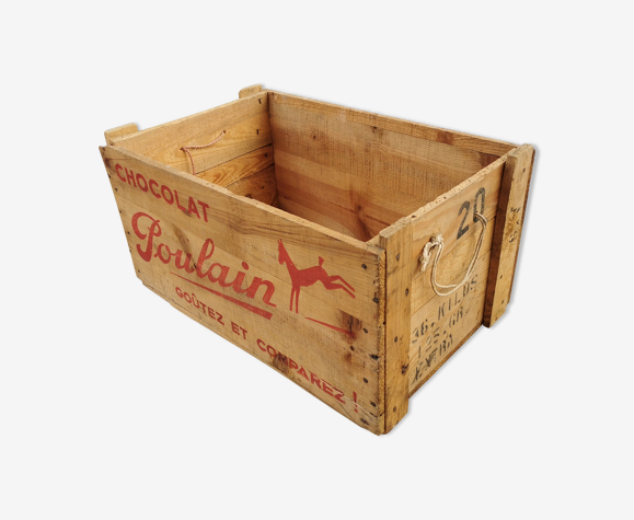 Caisse vintage en bois Chocolat Poulain 1950