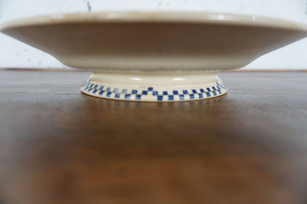 Footed dish or compotier with checkerboard decoration by Creil Montereau