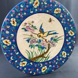 Large circular earthenware dish from Louvière with Longwy style bird decoration
