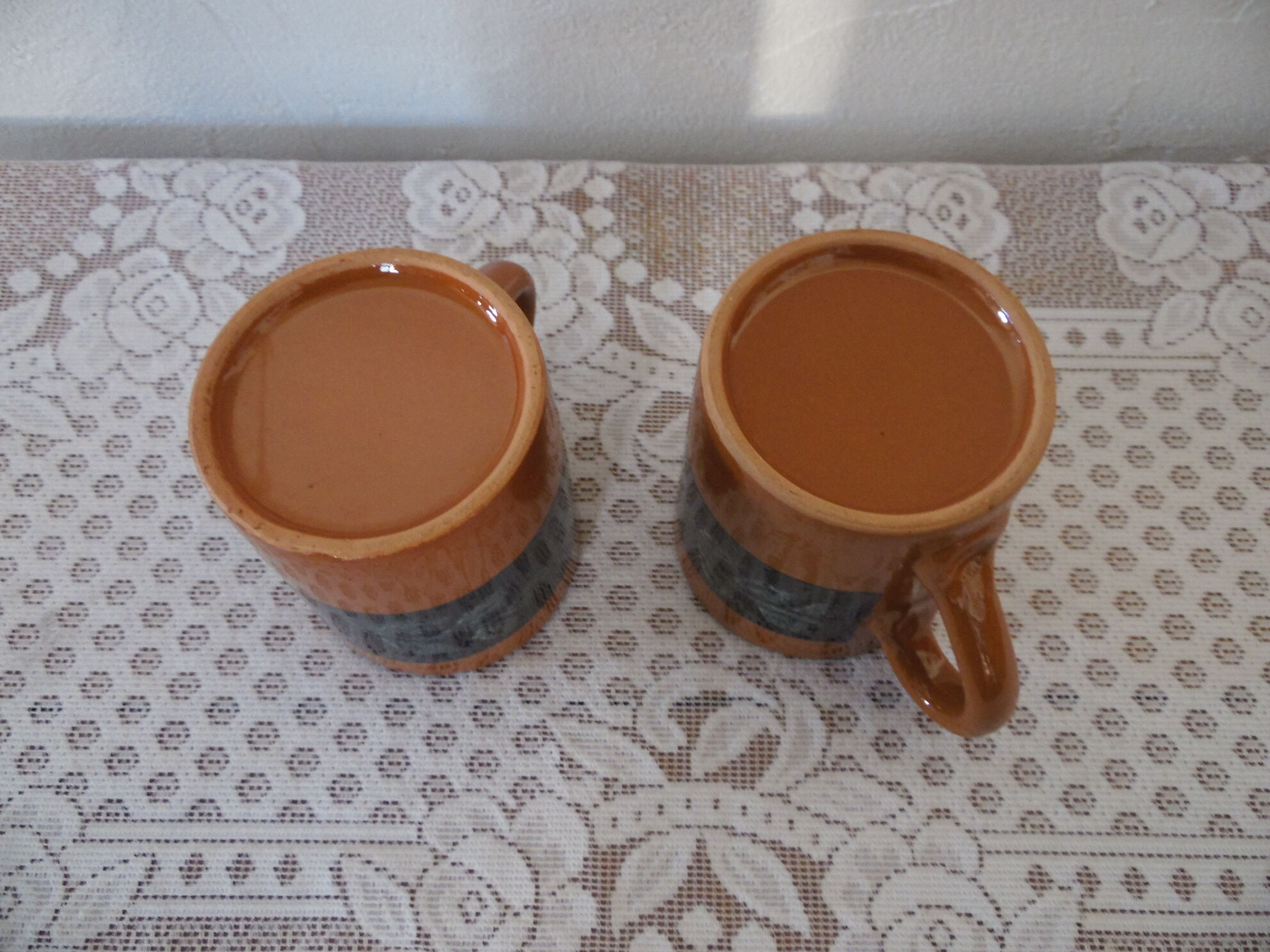 2 glazed terracotta mugs