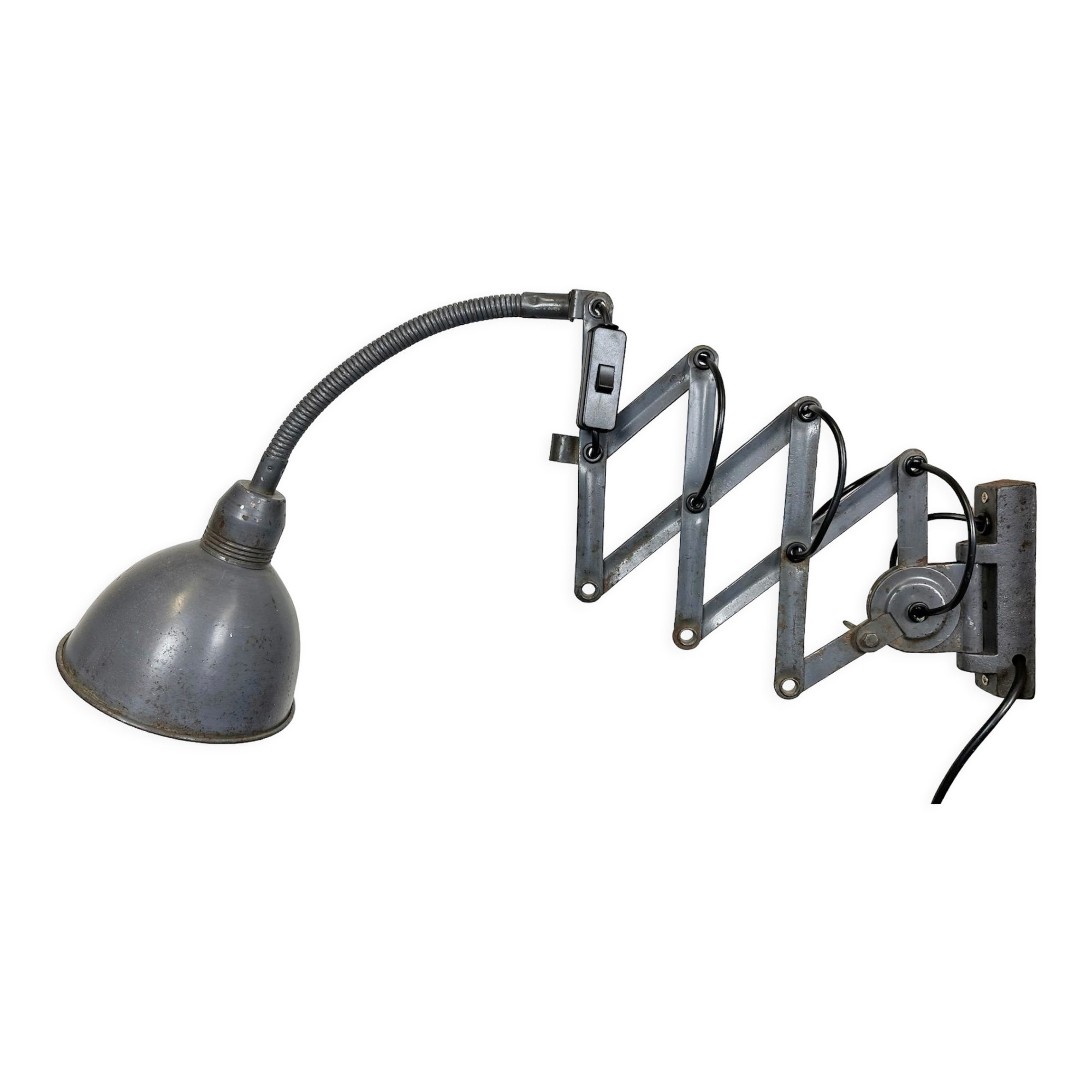Grey Industrial Scissor Wall Lamp from Elektroinstala, 1960s
