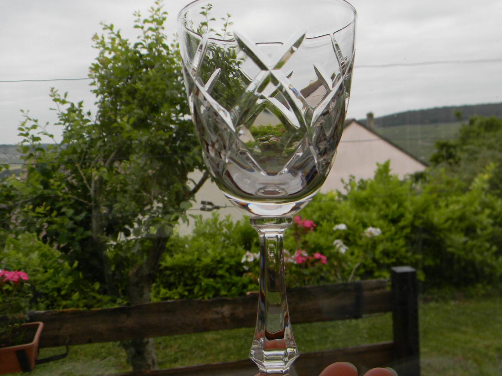 Set of 6 SEVRES crystal white wine glasses.