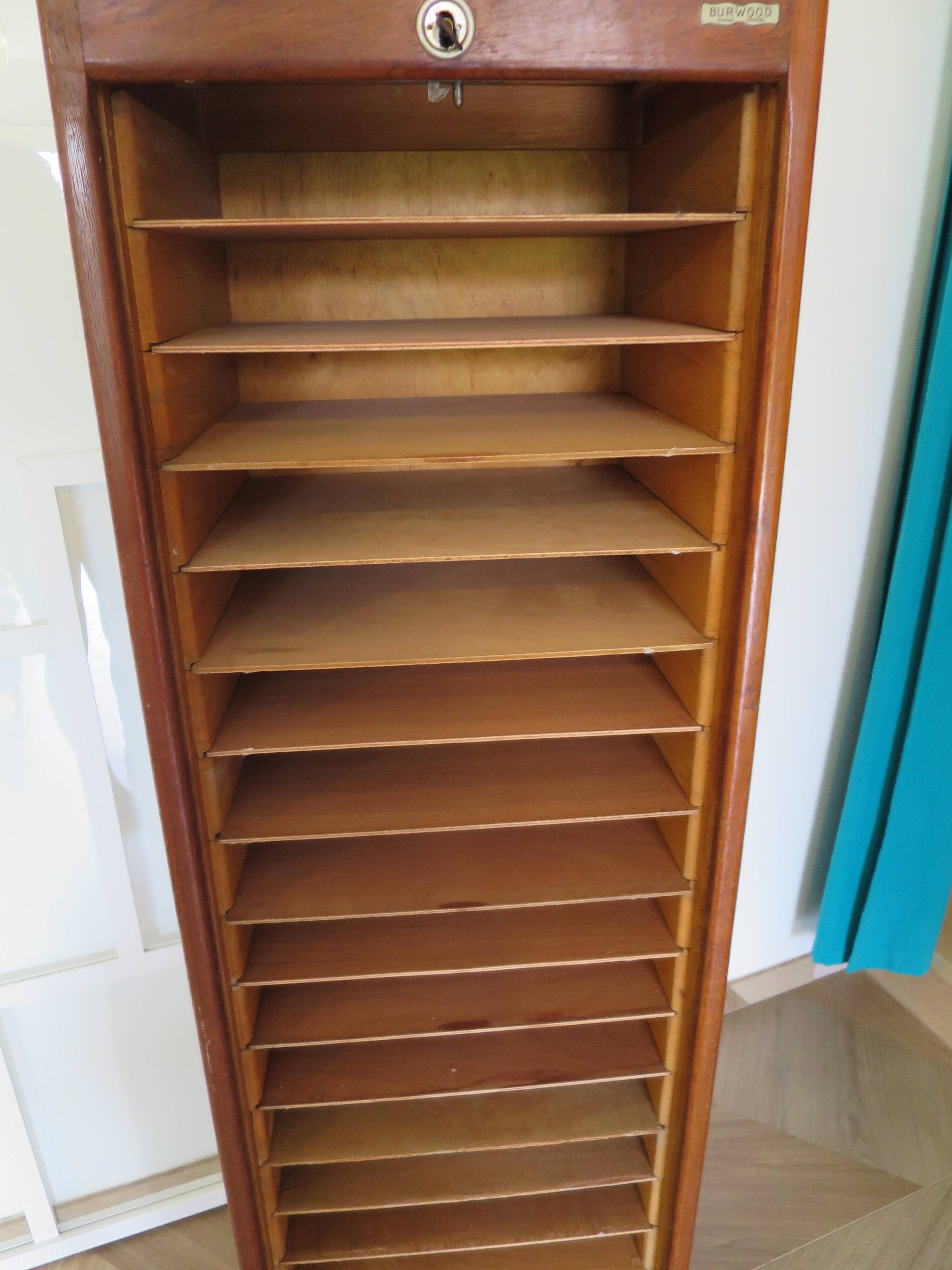 Burwood oak curtain file cabinet, 1960s
