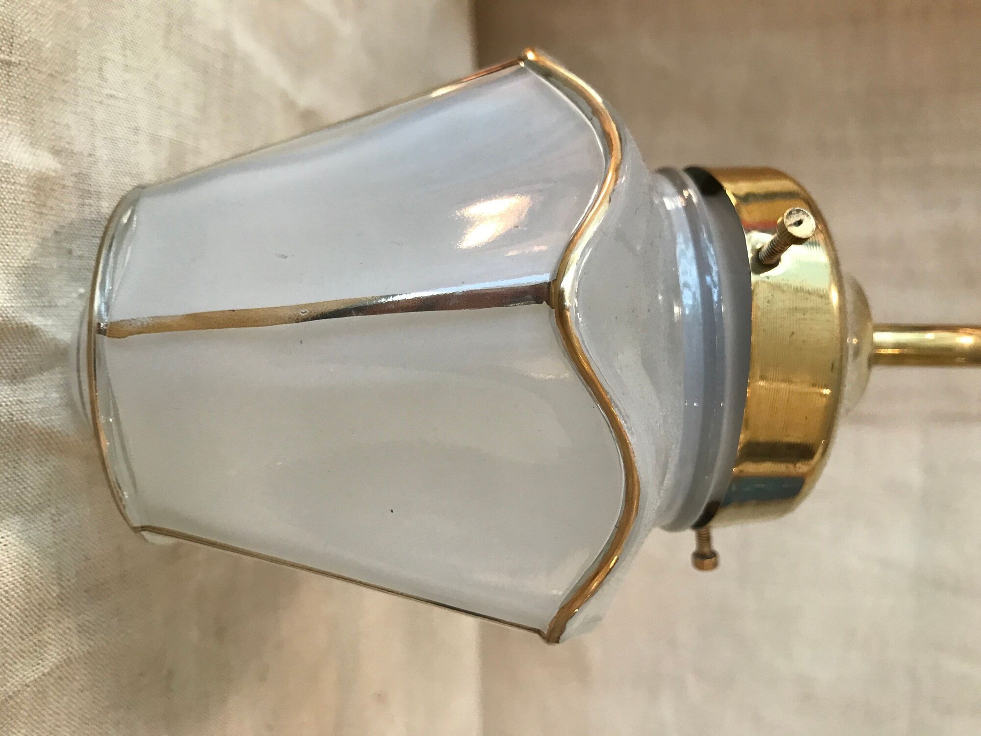 Pair of 1960 brass wall lamps and gilded frosted glass