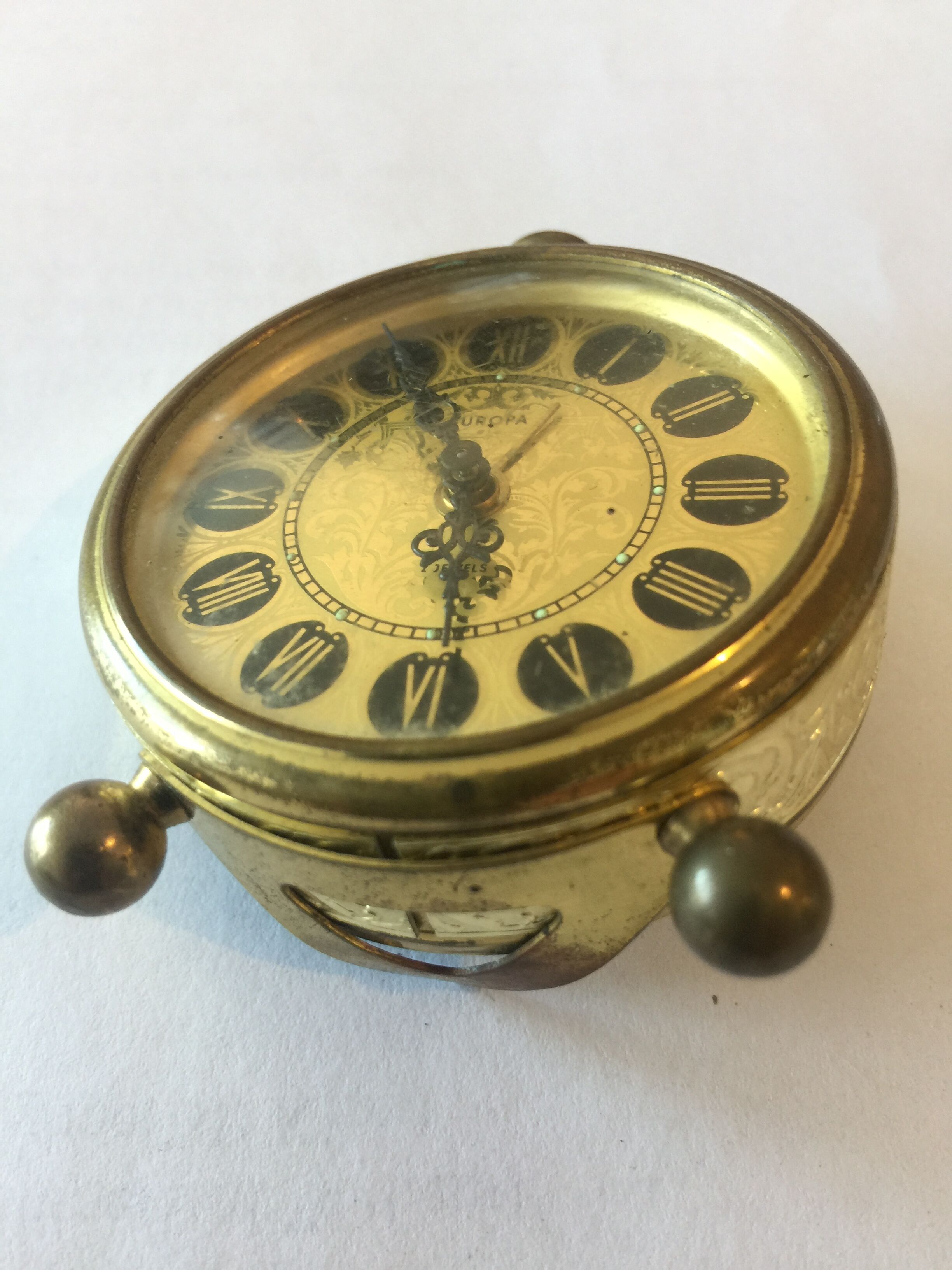 Vintage Europa alarm clock in brass year 1960