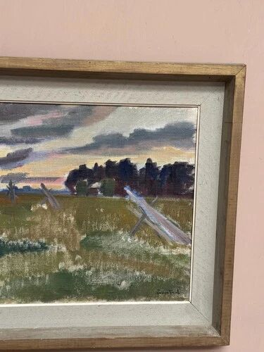 Oil on Canvas “Evening at Haymaking Time” by Bernhard Önstad, Framed 48.5×43cm