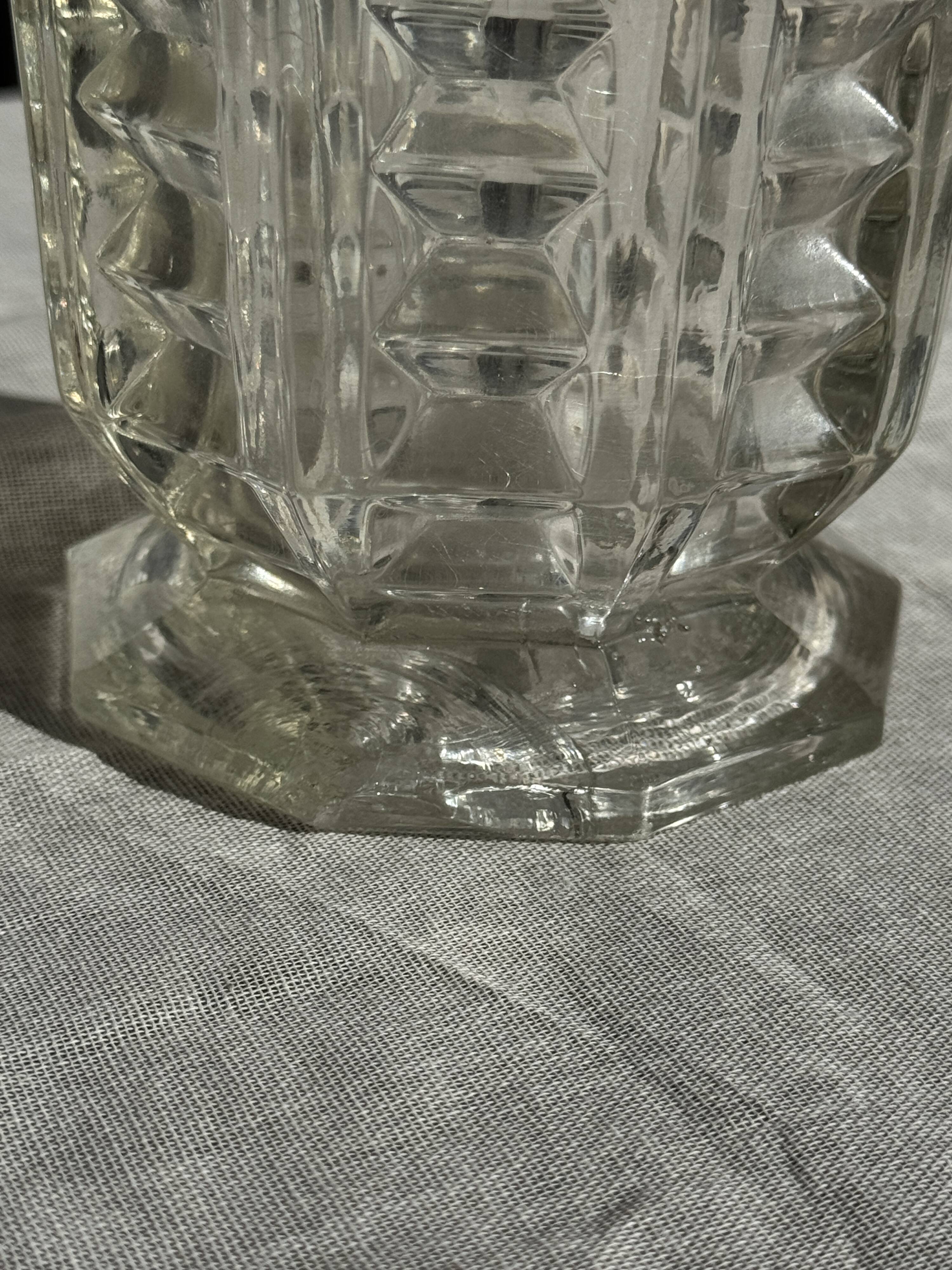 Vintage geometric moulded glass flared vase H21