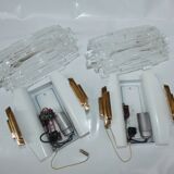 Pair of Wall Sconces Hillebrand Brass Glass Ice Cube Skycraper circa 1970