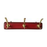 Porte-manteau vintage 1950 skaï et laiton 3 patères