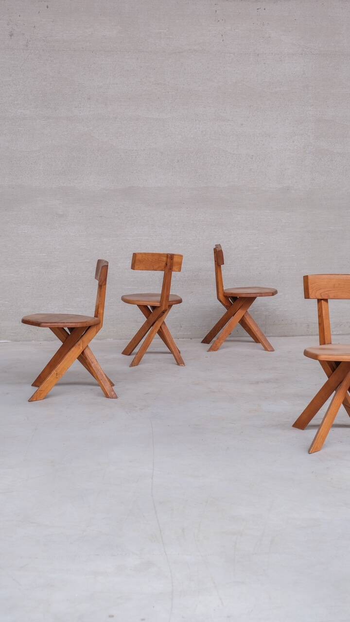 Pierre Chapo French Mid-Century Elm S34 Chair (4 Available)