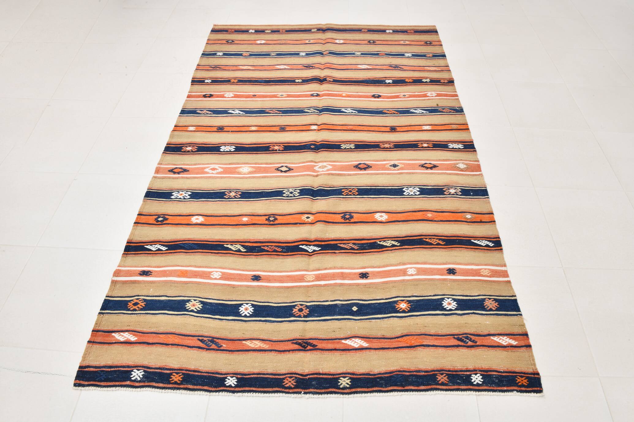 5x8 Multicolor Geometric Style Handwoven Kilim Rug, 145x230