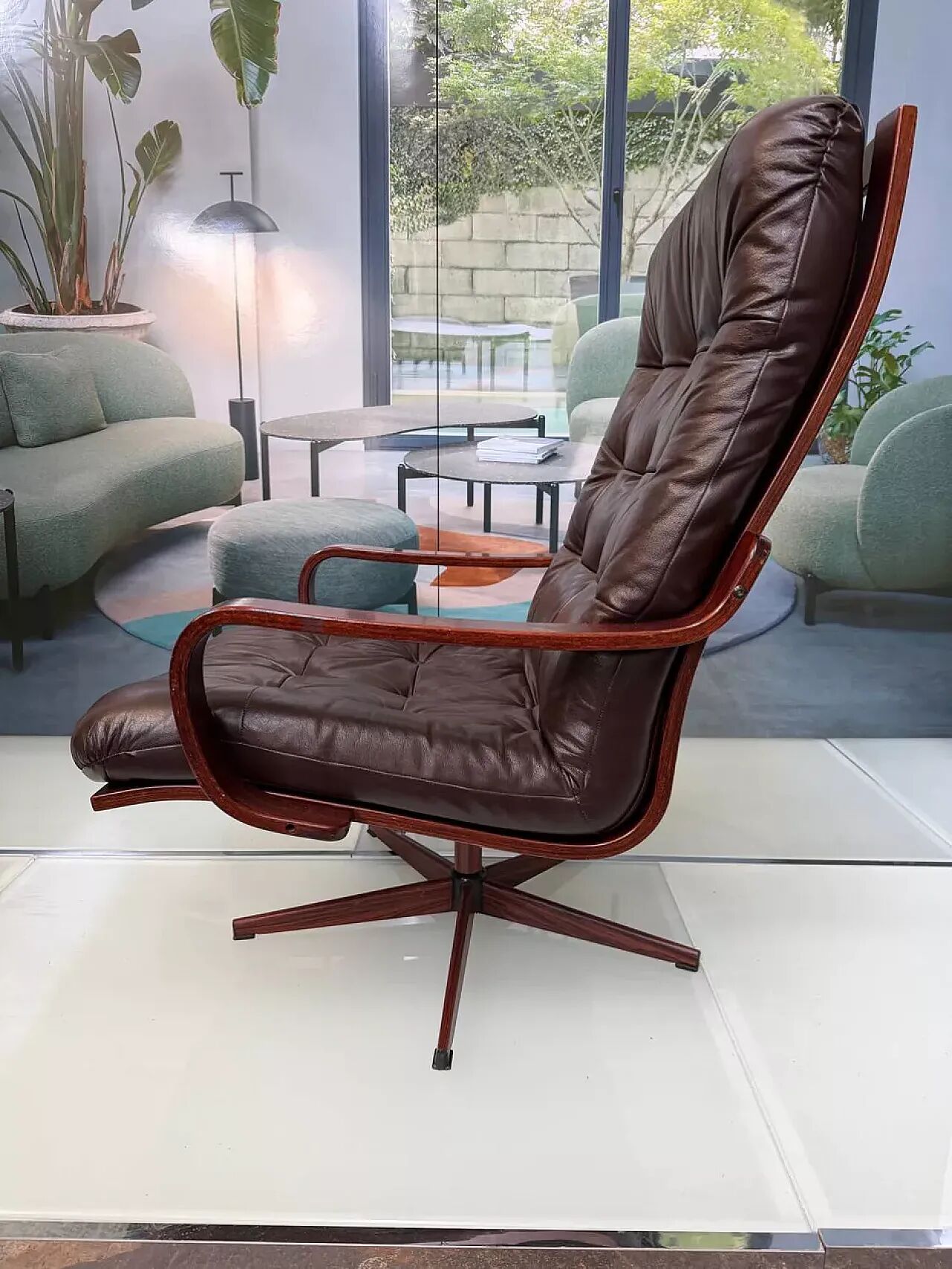 Scandinavian armchair in brown leather