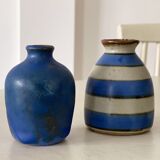 2 mid century ceramic vases in blue