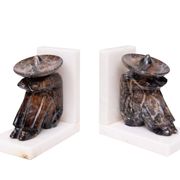 Vintage Onyx and White Marble Bookends, Sombrero Design, Mexico, 1970s