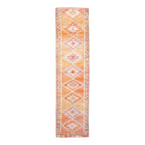 Tapis runner kilim vintage, style bohème, tons orange, rose et lilas pastel