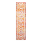 Tapis de chemin kilim vintage, style bohème, tons orange, rose et lilas pastel