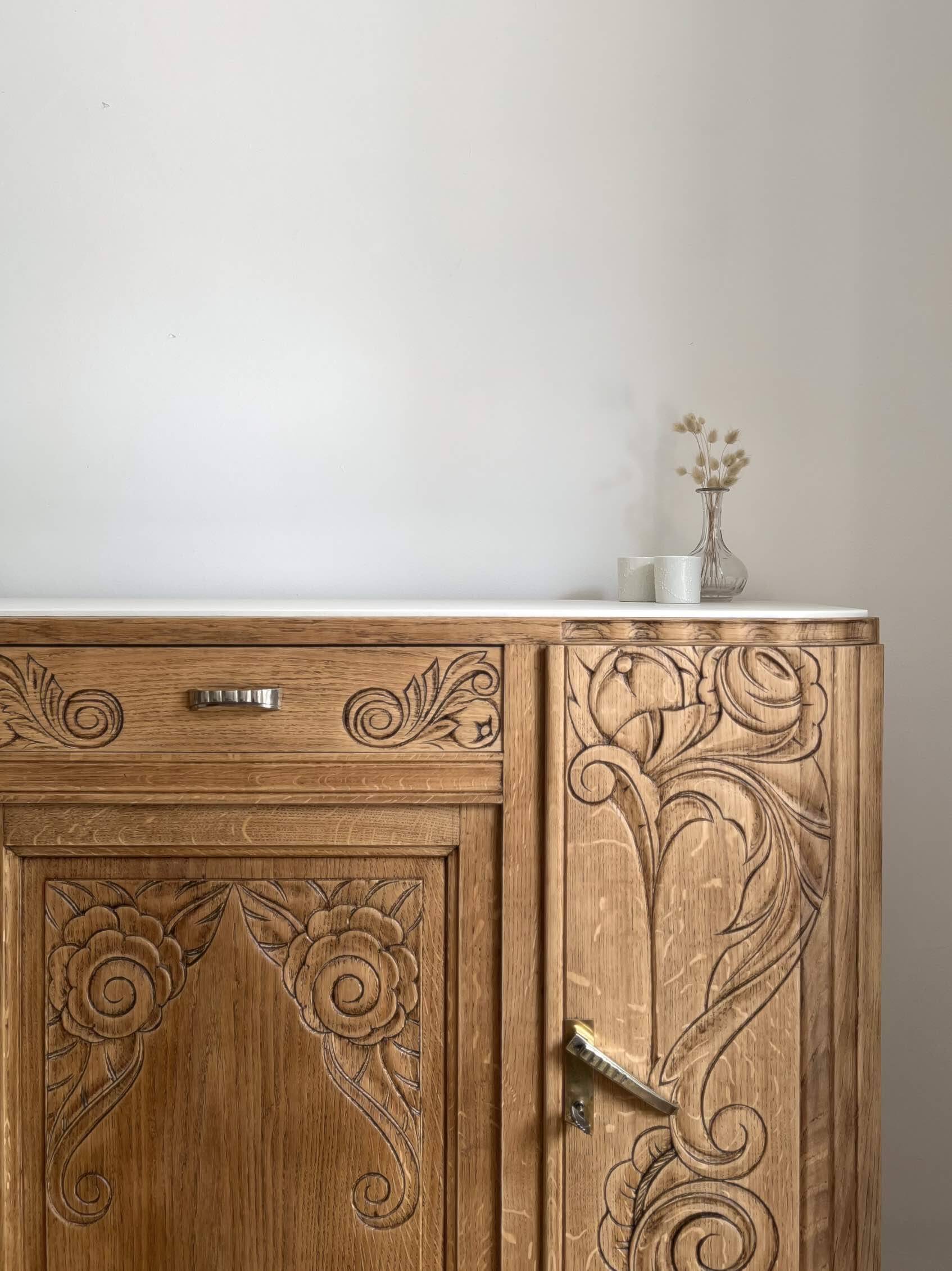 Art Deco oak sideboard with mirror (removable)