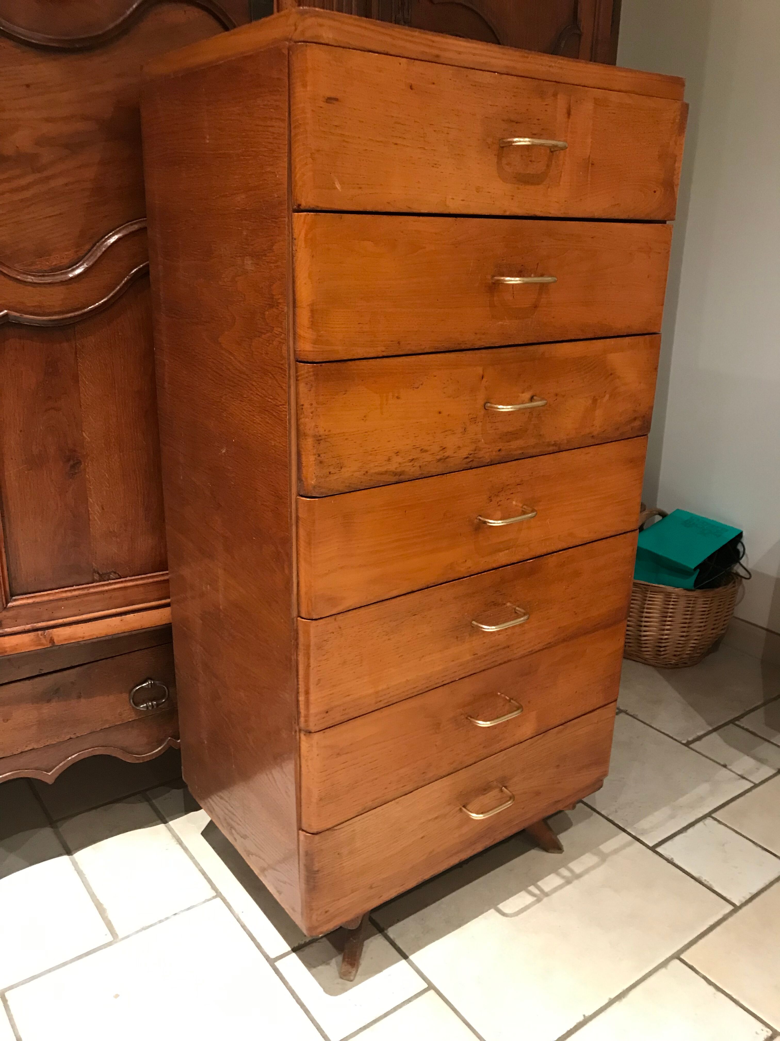 Semainier chiffonnier vintage chêne 1970