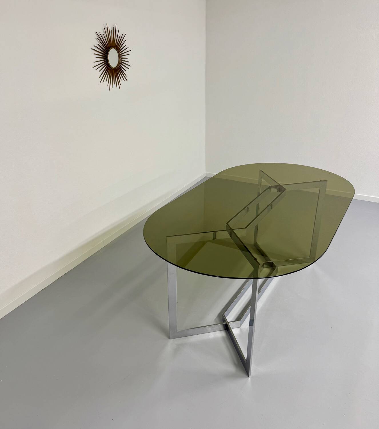 Vintage chrome and smoked glass table, 70s design, Paul Legeard DOM