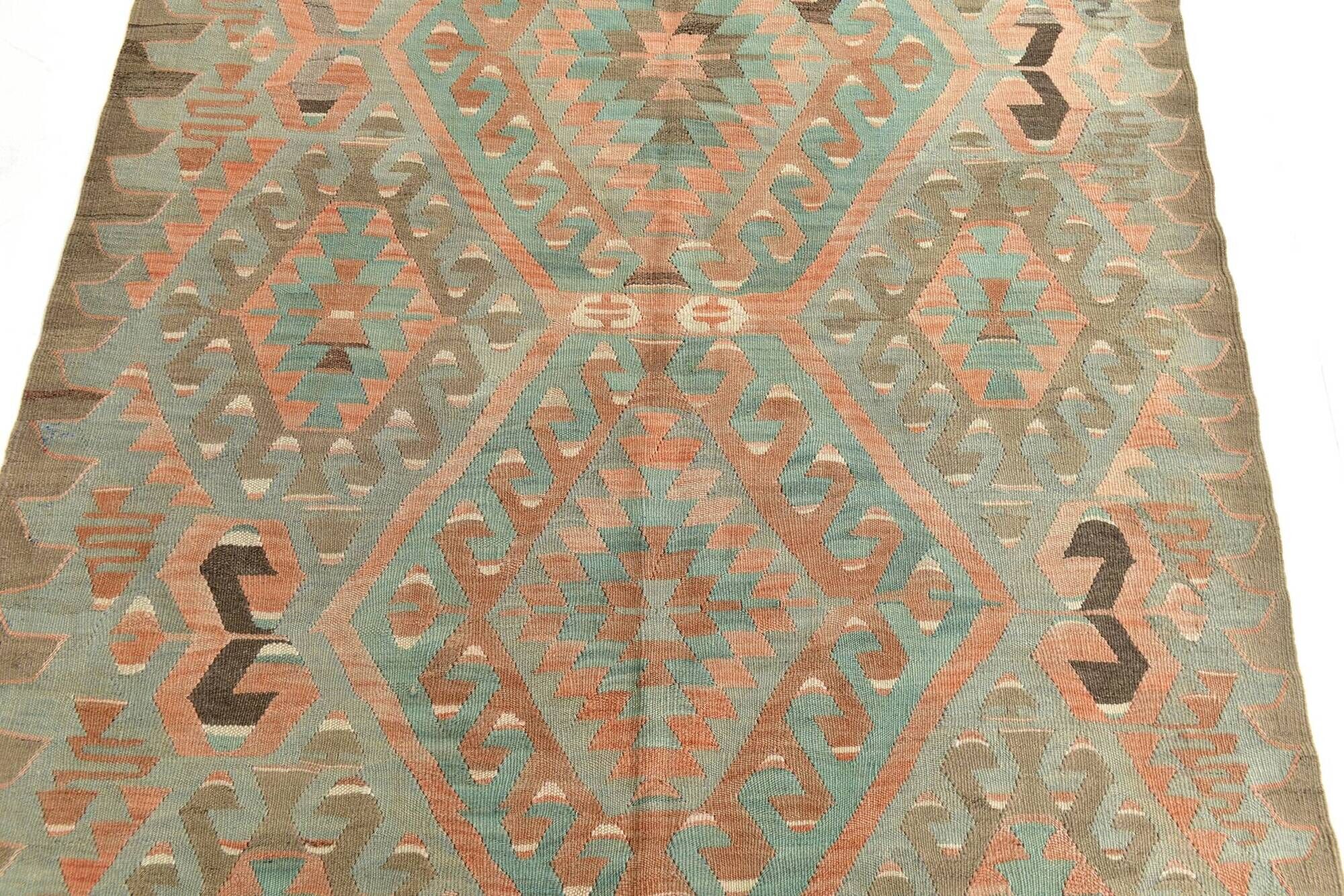 5x8 Blue & Brown Turkish Vintage Kilim Rug, 153x235Cm SK 35166