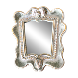Small antique mirror in cracked ceramic with Commedia dell'Aigle mask decoration