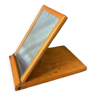 Petit miroir de voyage, ancien, en bois, pliant, XIXème