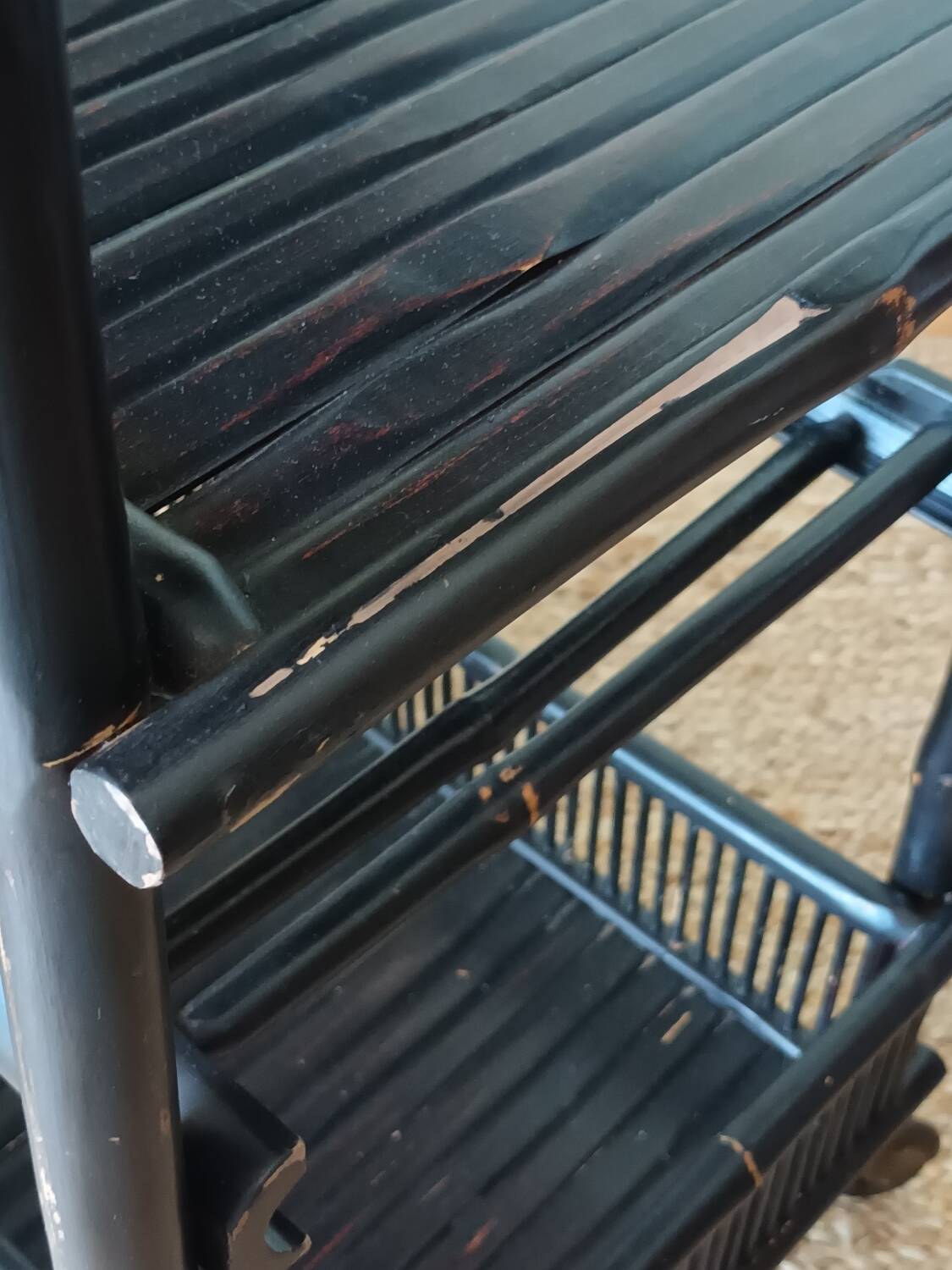 Vintage 50's black lacquered bamboo trolley