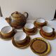Set of teapot + 5 cups + 6 saucers in ceramic signed CB (Signature to be identified)