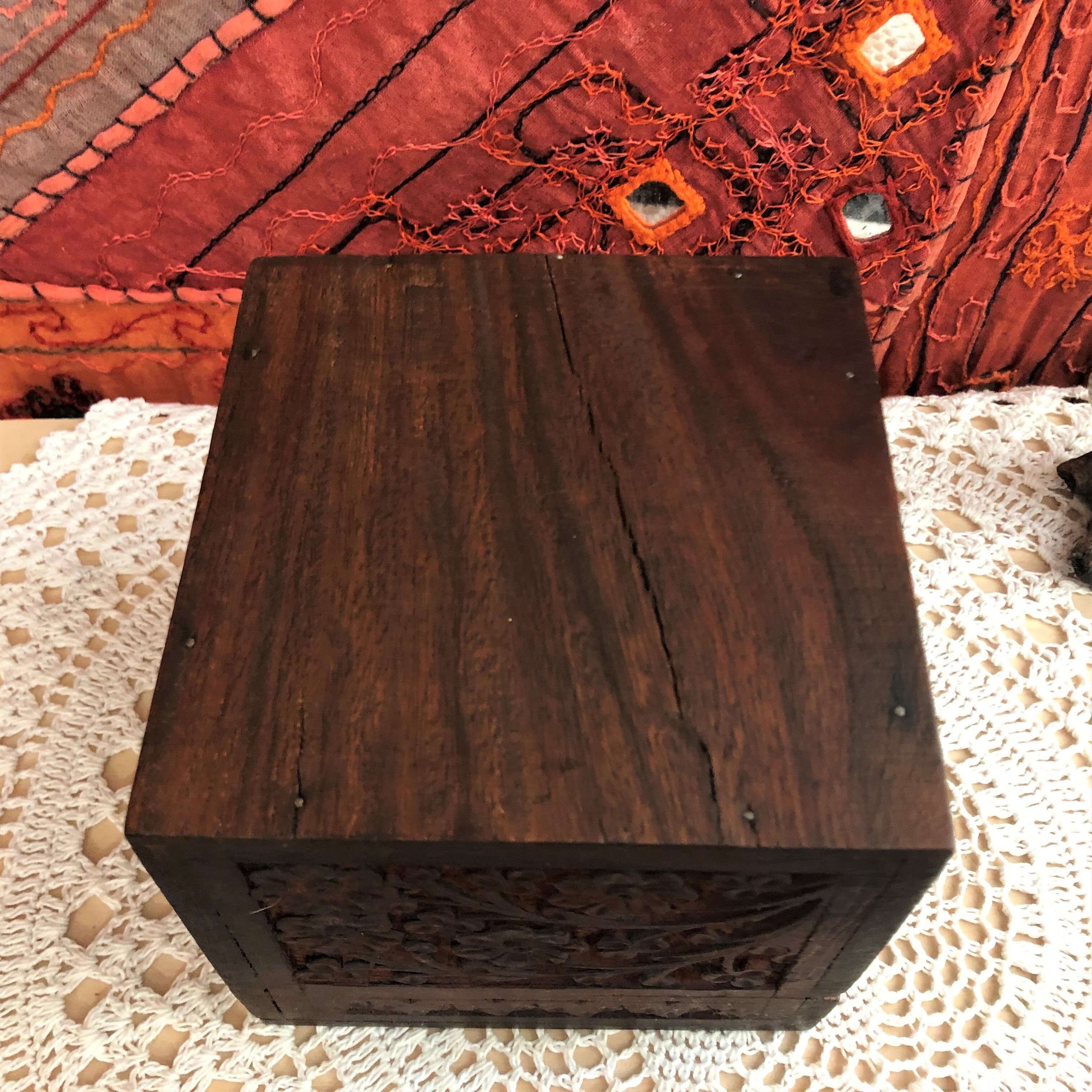 Old chiseled wooden box