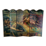Rare paravent Art déco peint à la main dans le style de Michel-Ange