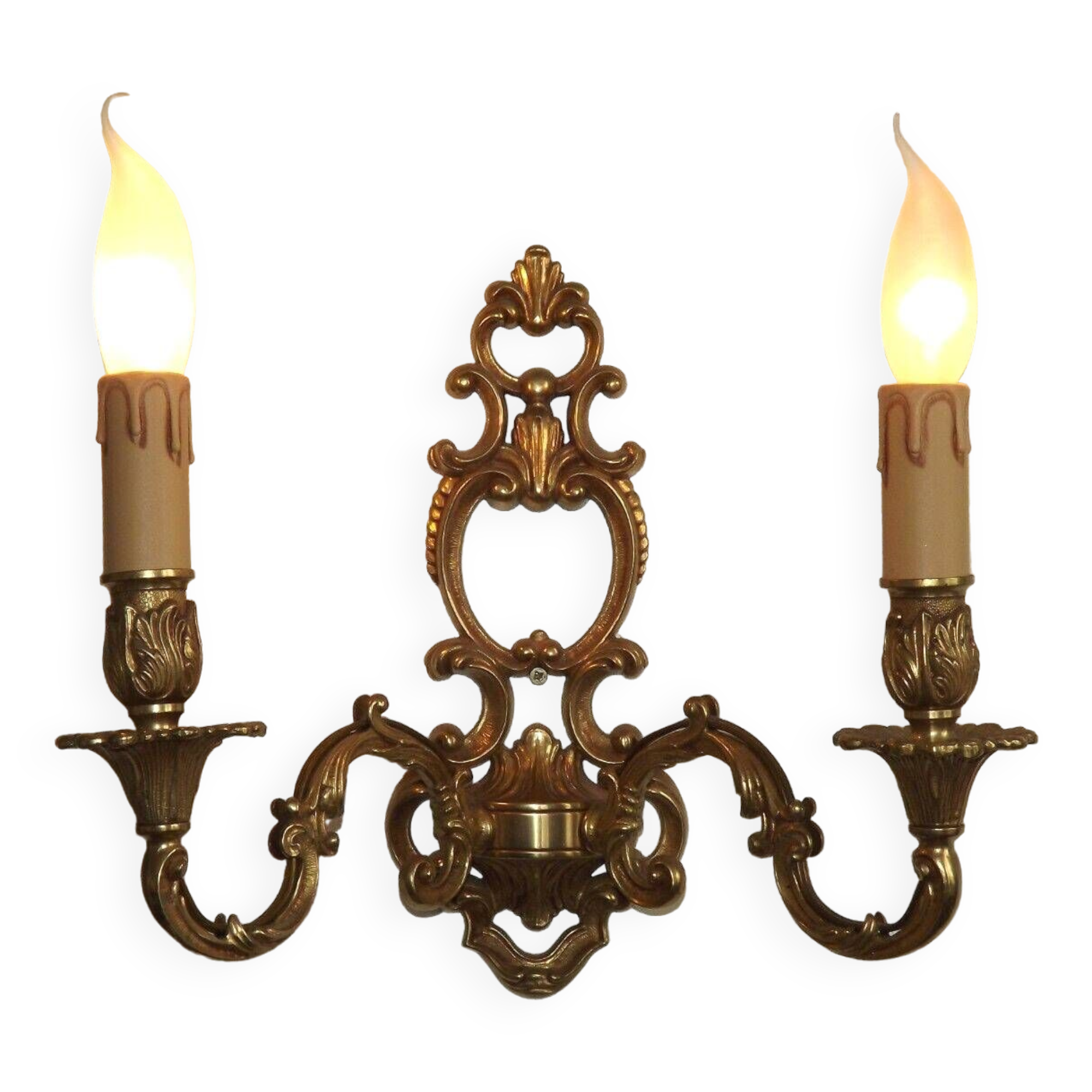 Large Vintage French Bronze Open Back Design Leaf Detail Double Wall Light 4740