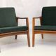 Pair of Scandinavian style armchairs, red velvet fir fabric 60s