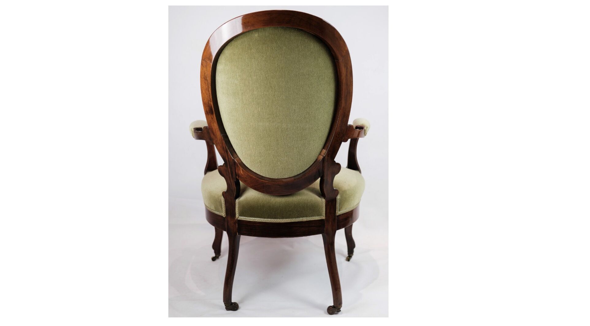 Neo-Rococo Armchair in Mahogany with Brand Green Velour Upholstery