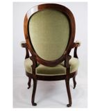Neo-Rococo Armchair in Mahogany with Brand Green Velour Upholstery