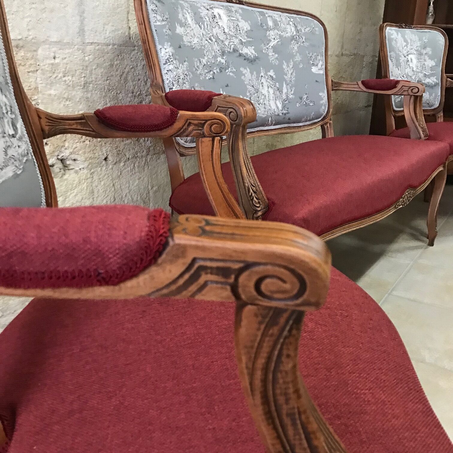 2-seater sofa and 2 armchairs in Louis XV style, revamped