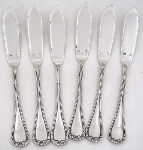 Christofle Rubans model, 6 fish cutlery, 12 pieces in silver-plated metal.