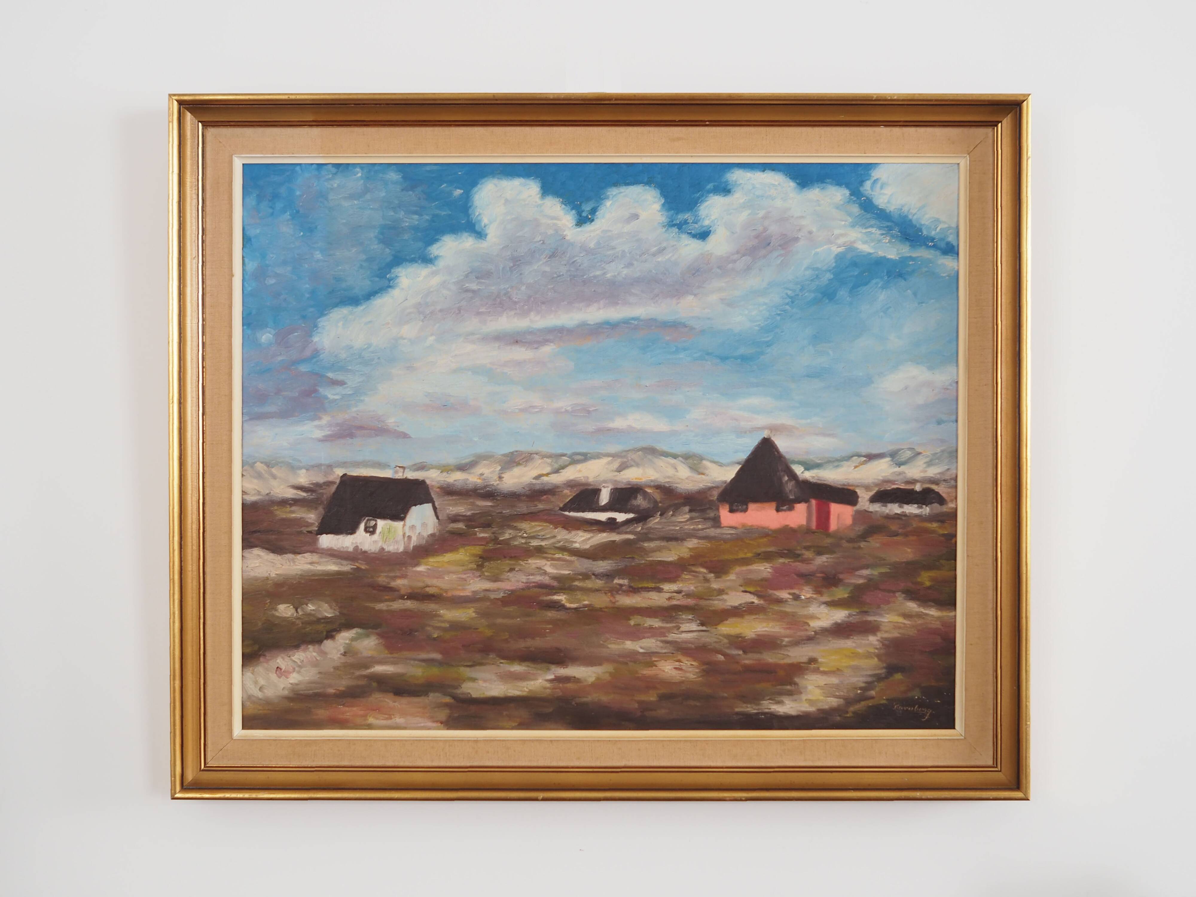 Tableau « Le village dans les nuages », design scandinave, années 1970