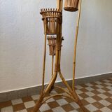 50s rattan plant stand floor lamp