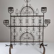 Spanish Wrought Iron Fireplace Screen Candelabra, Arts and Crafts, 1880s