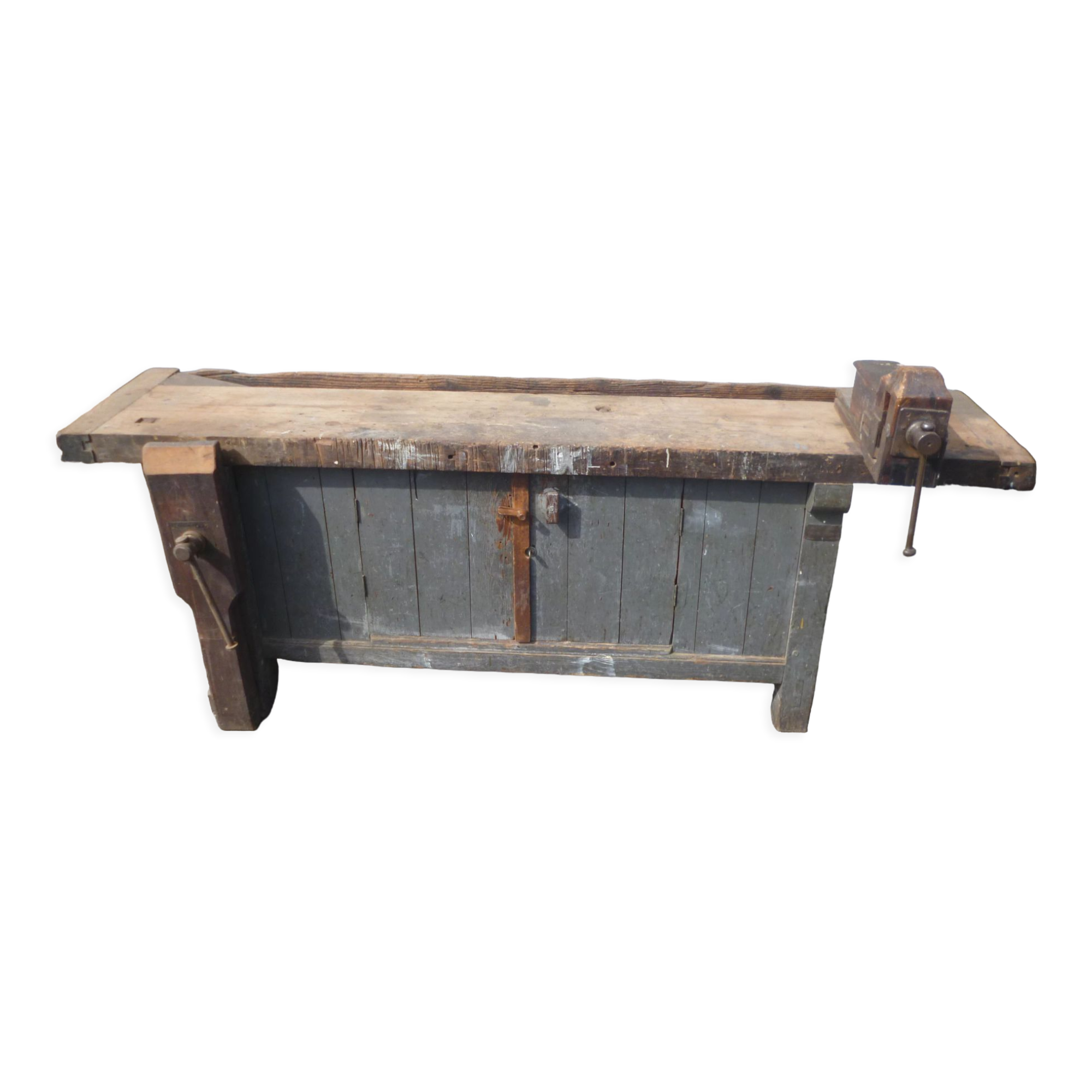 Peugeot brand old green patina wooden workbench