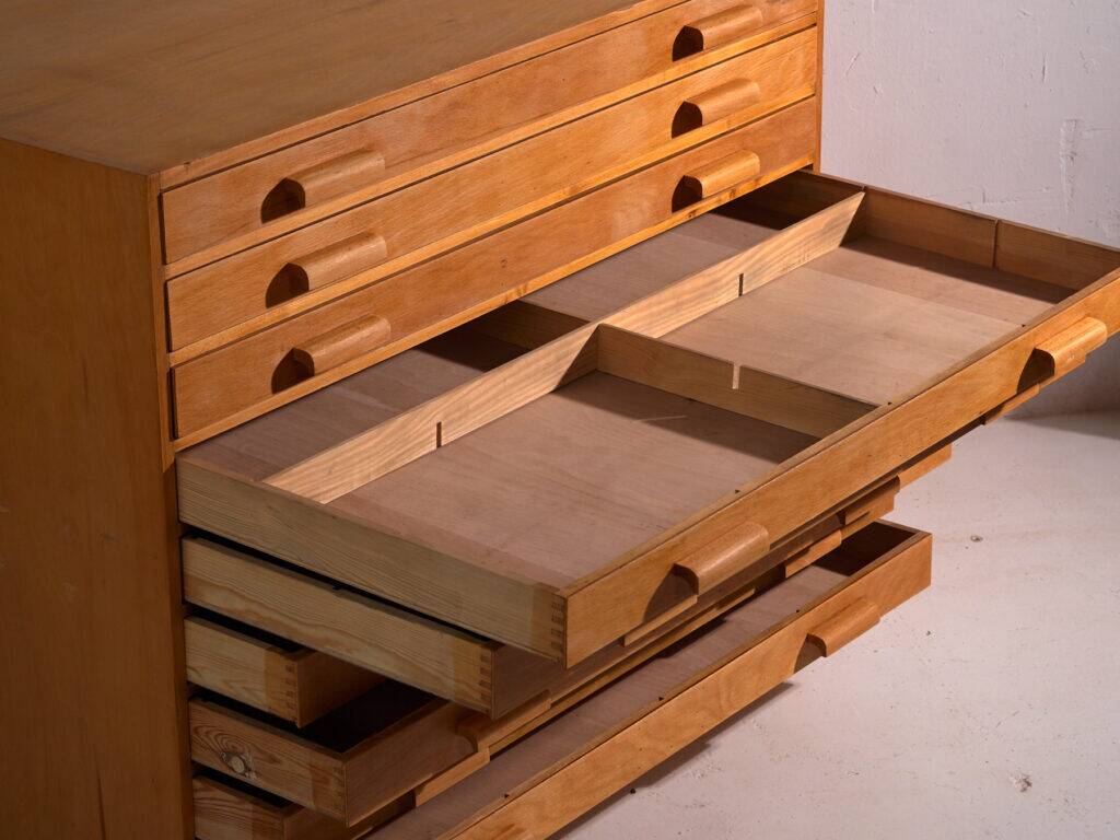 Antique plan cabinet made of beech wood – Slovakia, circa 1960
