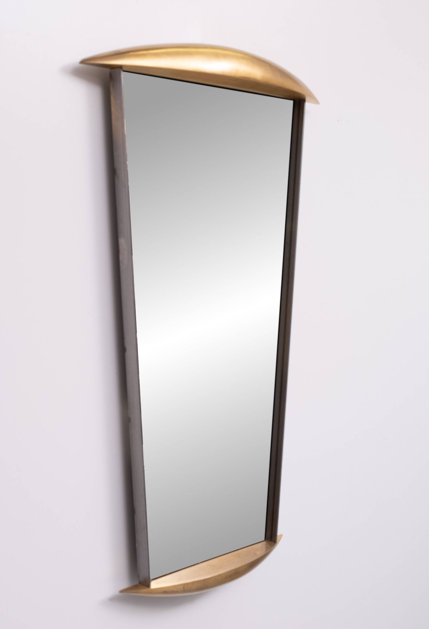 Post Modern Full-Length Wall Mirror in Gold Wood and Metal, 1980s Italy